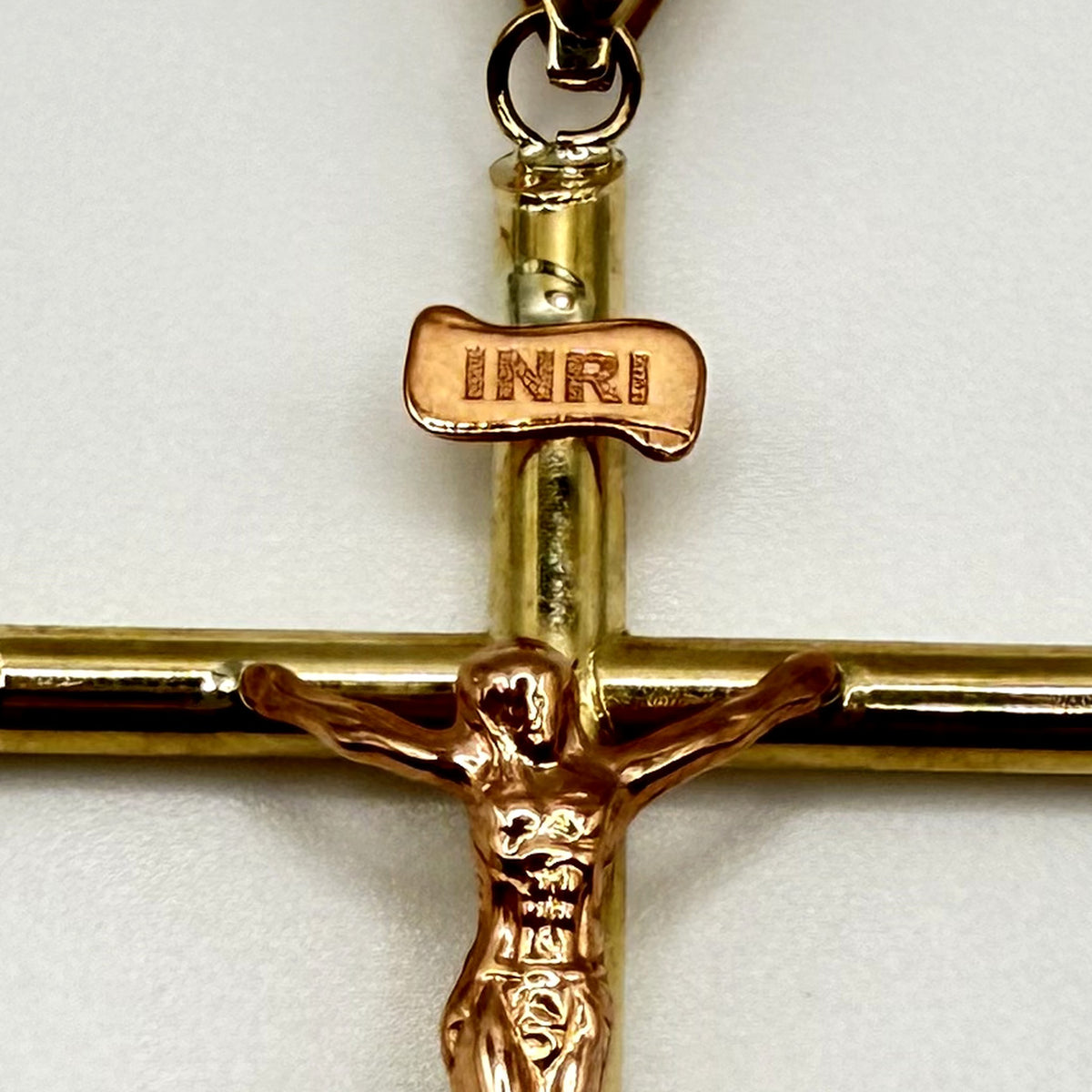 10K Rose & Yellow Gold Pipe Crucifix Cross Pendant - 2.5 in