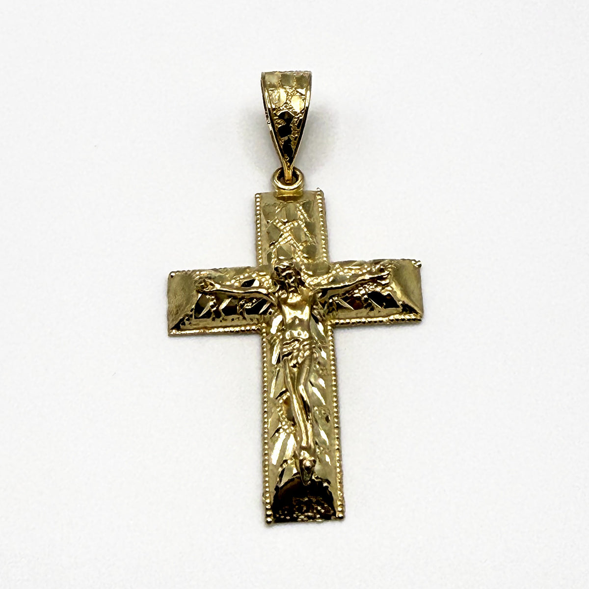 10K Yellow Gold Nugget Crucifix Pendant – 2 in