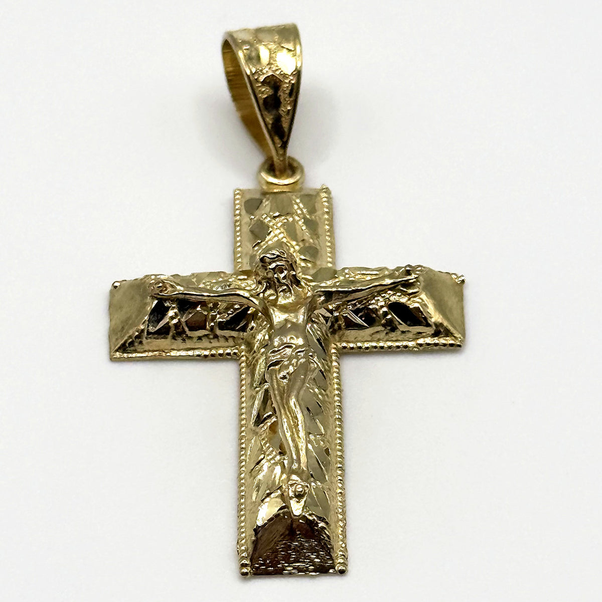 10K Yellow Gold Nugget Crucifix Pendant – 2 in
