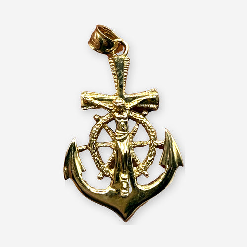 10K Yellow Gold Mariner Cross Pendant – 1.5 in