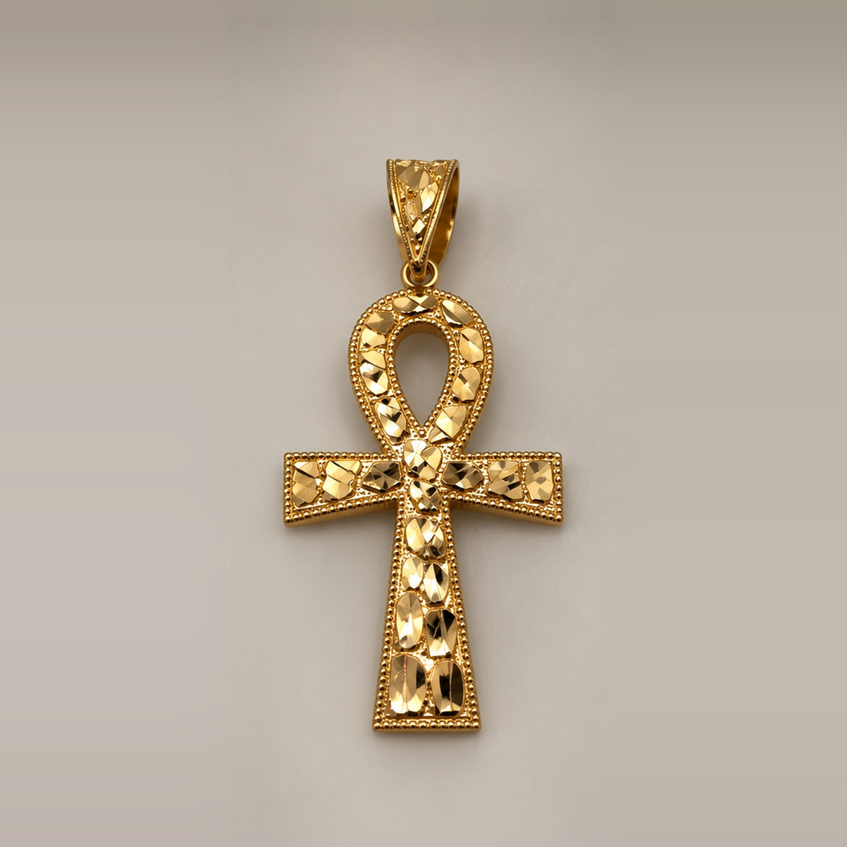 10K Yellow Gold Nugget Ankh Pendant – 2 in