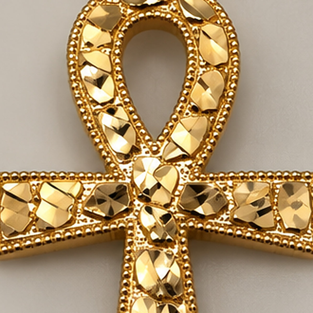 10K Yellow Gold Nugget Ankh Pendant – 2 in