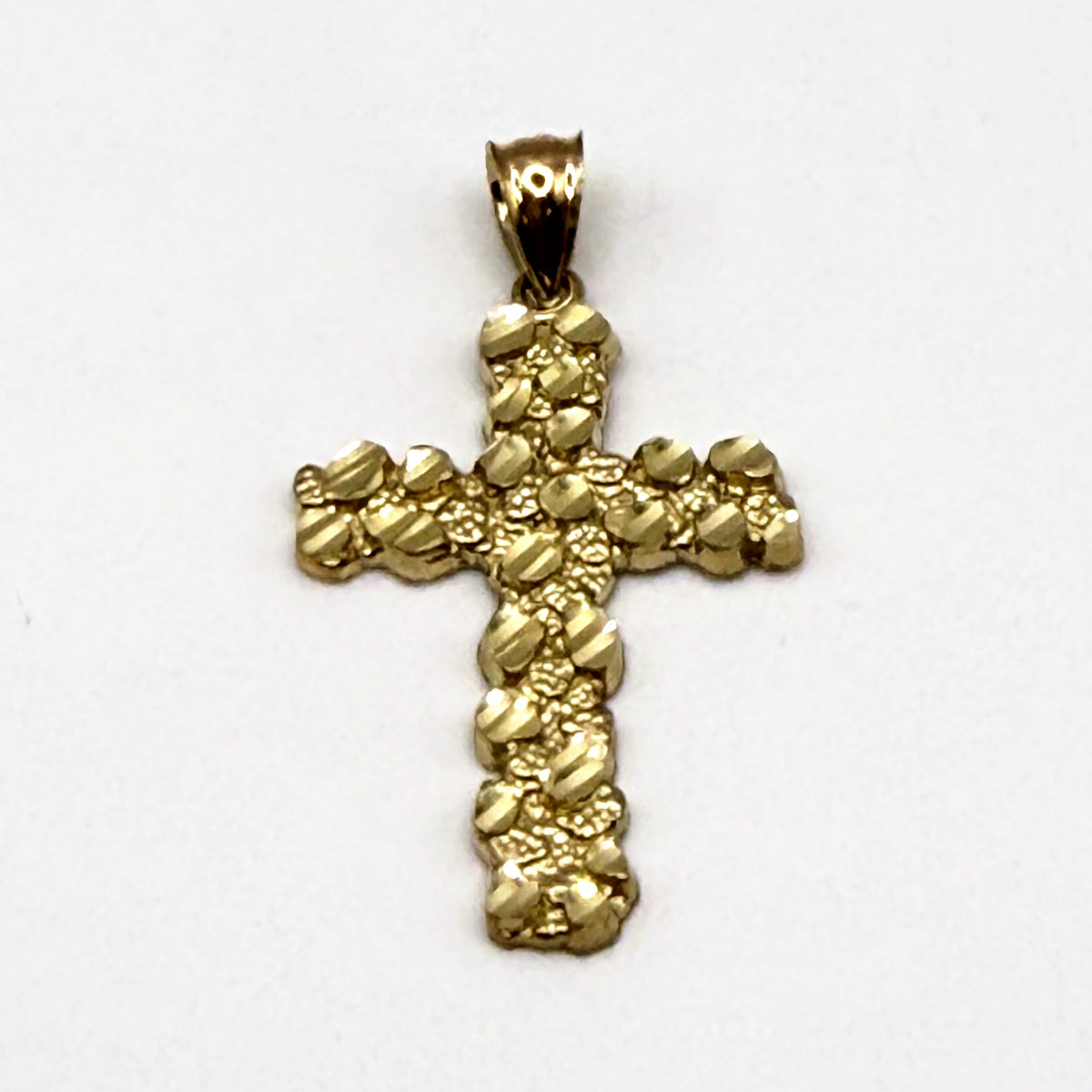 10K Yellow Gold Nugget Cross Pendant – 1.5 in