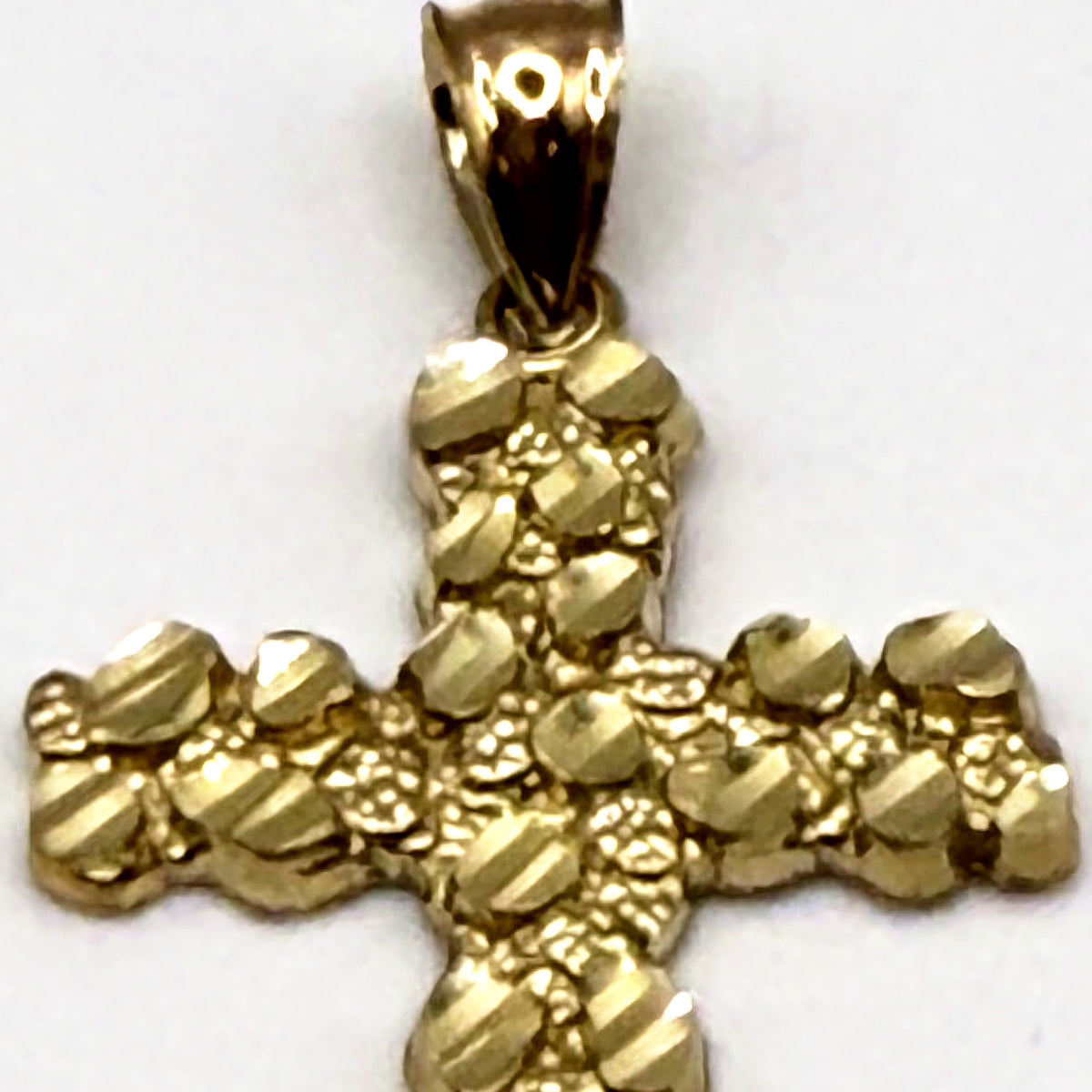 10K Yellow Gold Nugget Cross Pendant – 1.5 in