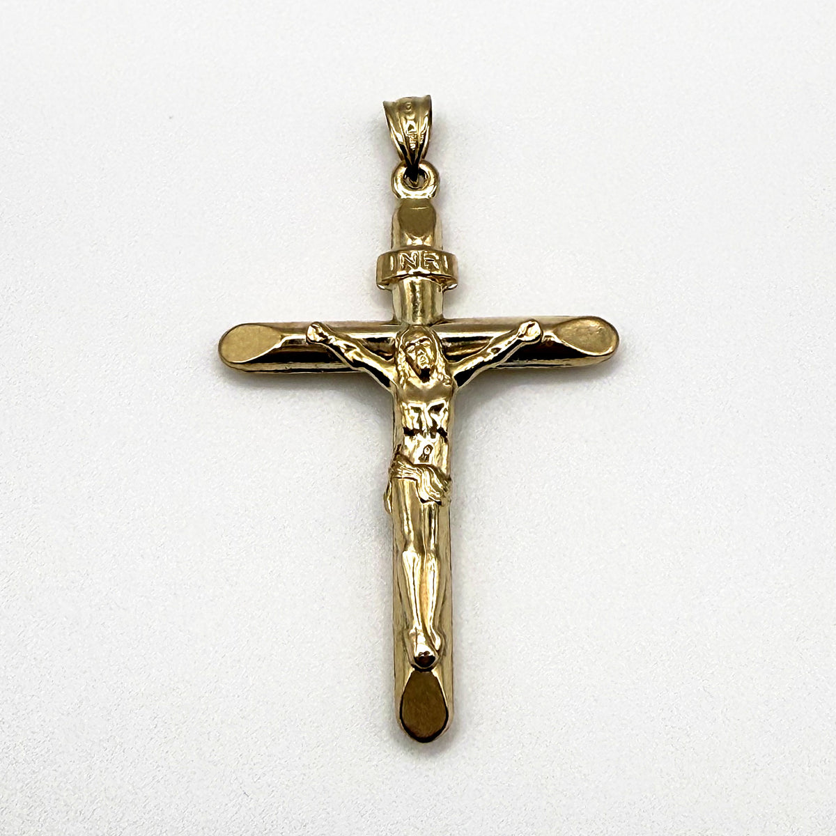10K Yellow Gold Pipe Crucifix Pendant – 2 in