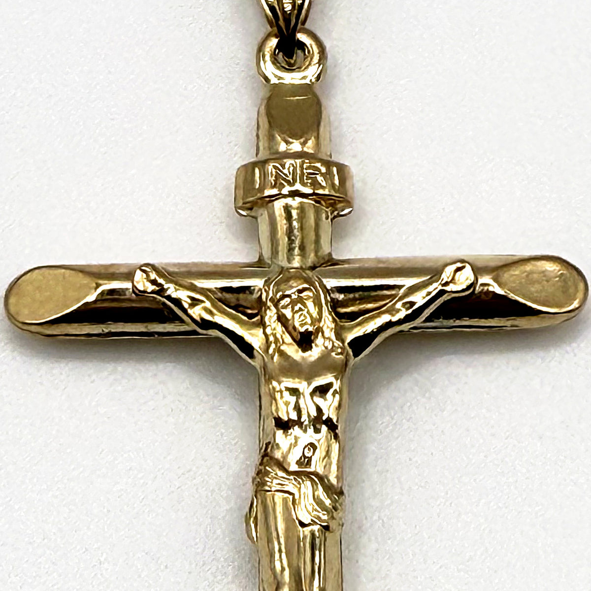 10K Yellow Gold Pipe Crucifix Pendant – 2 in