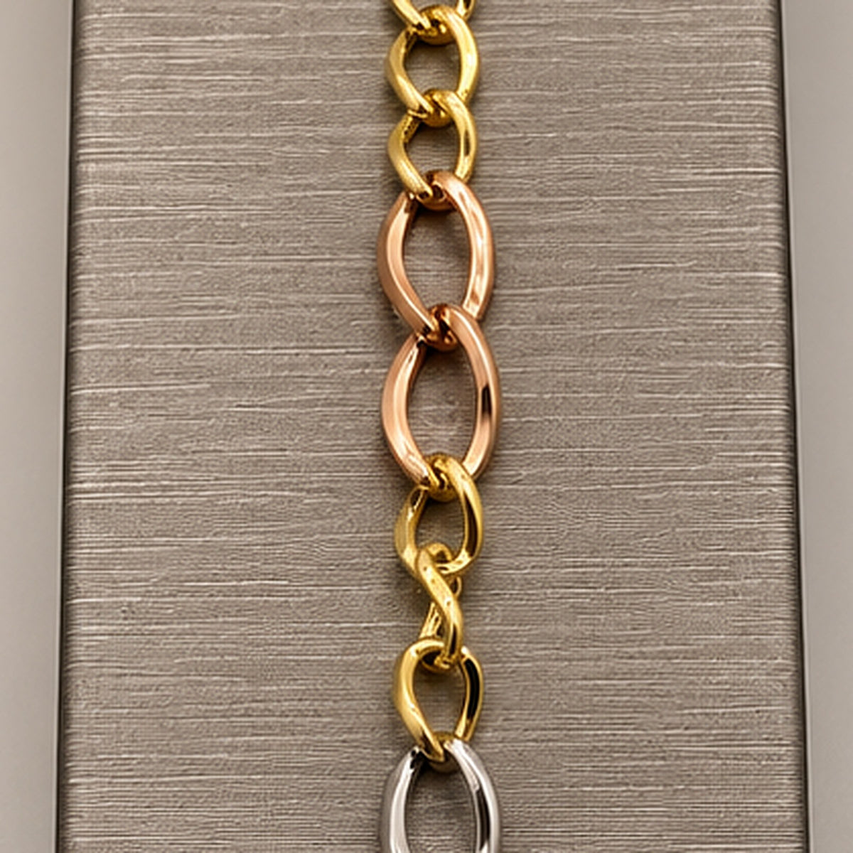 14K Tri-Tone Gold Link Bracelet – 8 in
