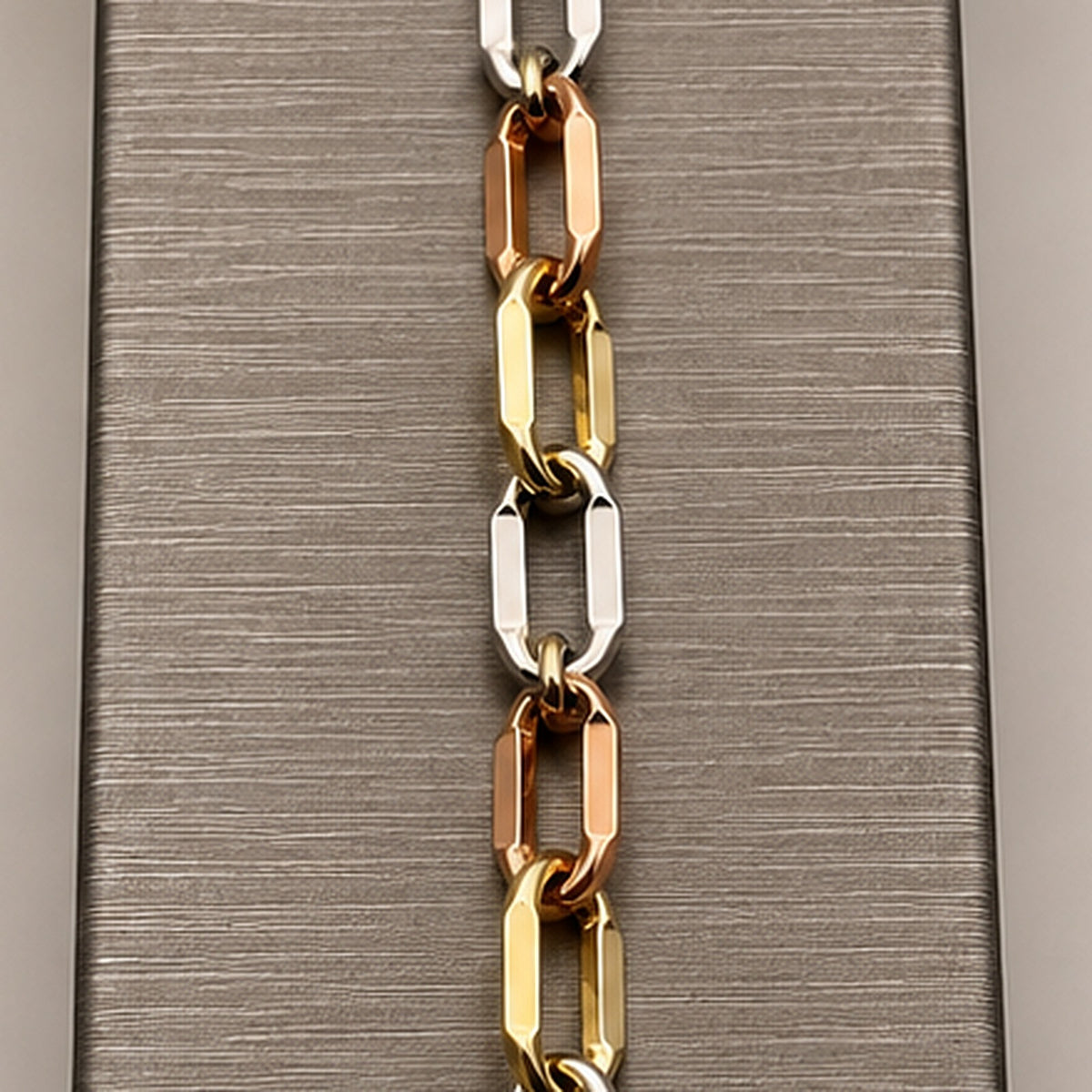 14K Tri-Tone Gold Faceted Link Bracelet – 8 in