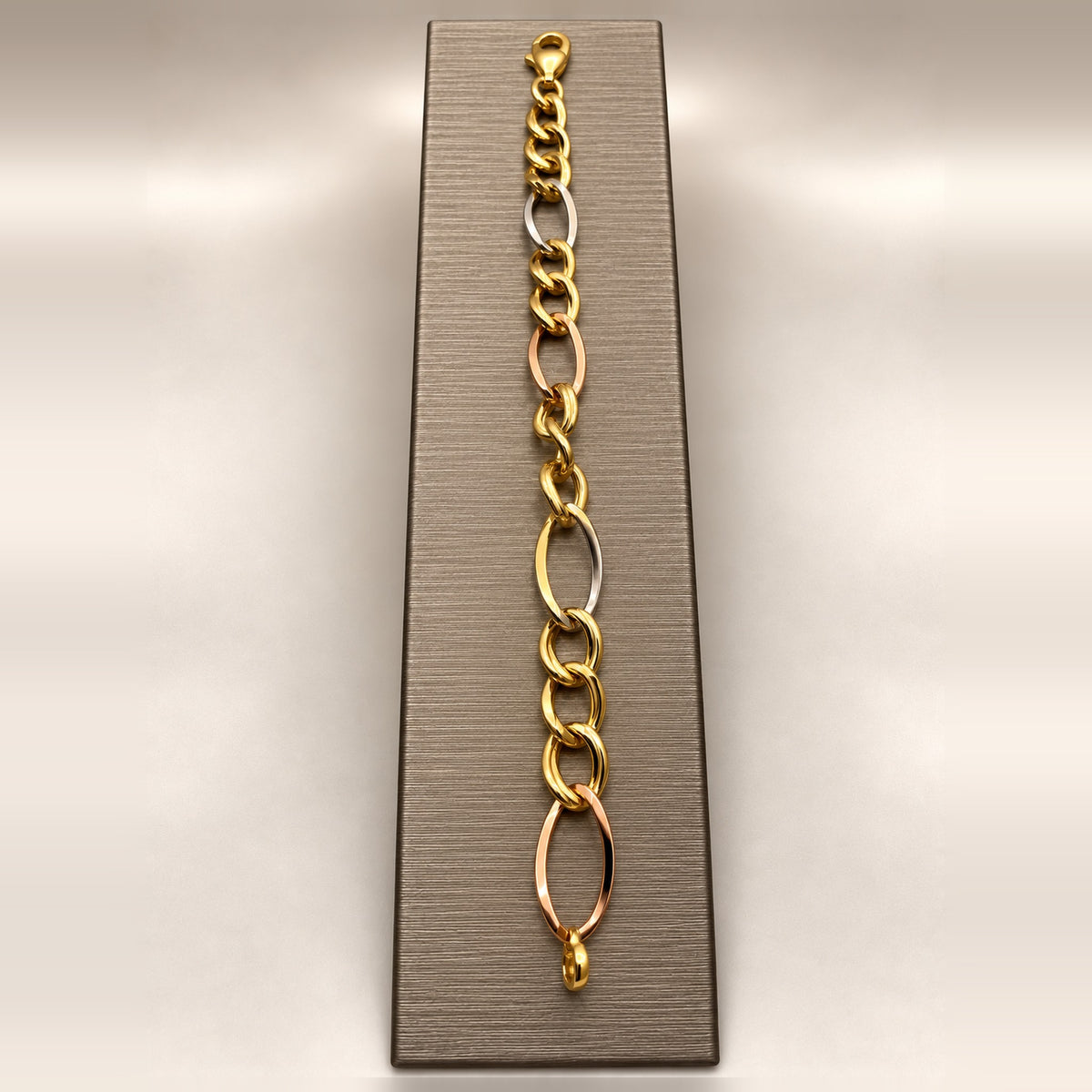 14K Tri-Tone Gold Marquise Link Bracelet – 8 in