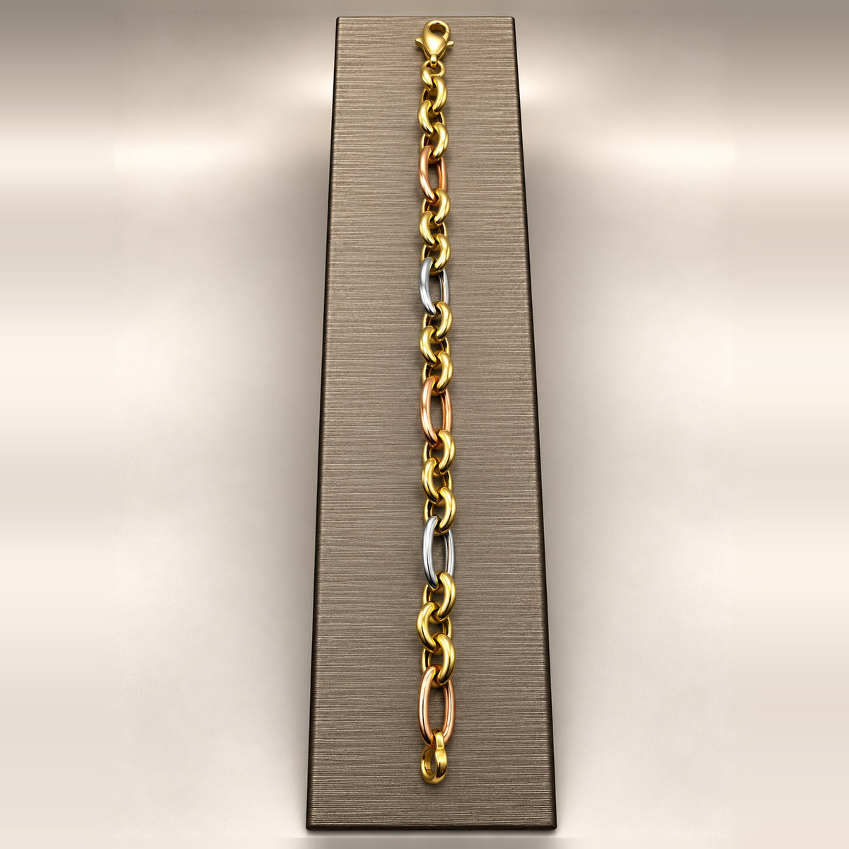 14K Tri-Tone Gold Rolo Link Bracelet – 8 in
