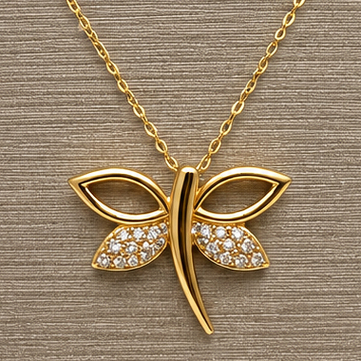 18K Yellow Gold Dragonfly Necklace with CZ – 18 in