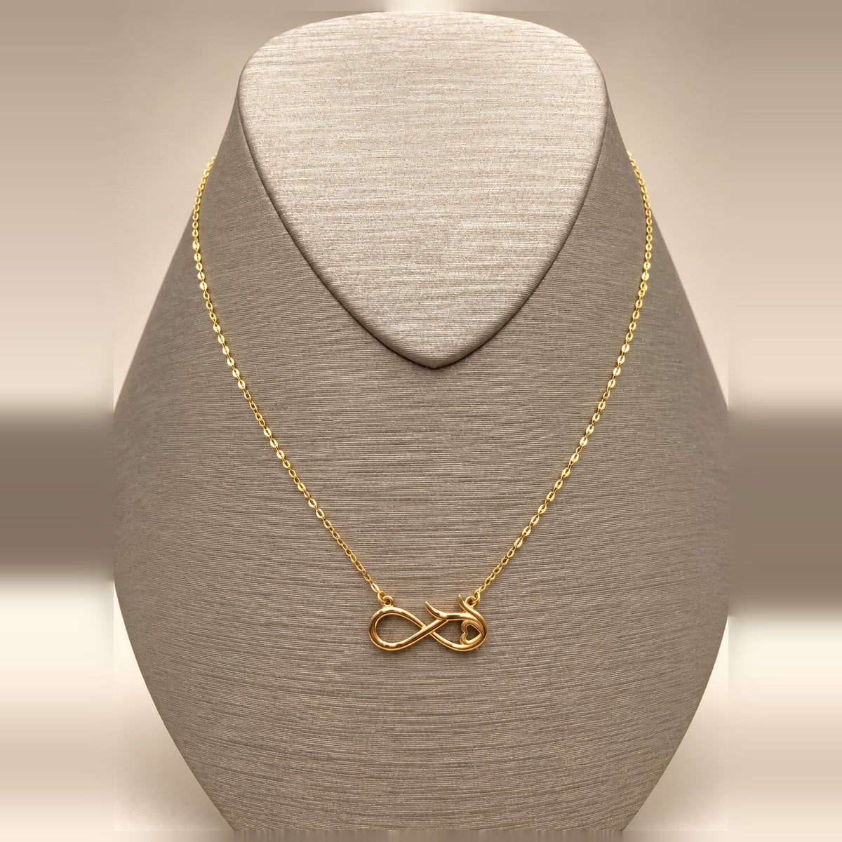 18K Yellow Gold Infinity Heart Necklace – 17 in